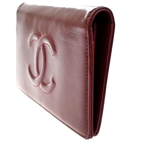 CHANEL CC Logo Bifold Long Wallet Grained Patent Leather Red Spain 31RF338 - Picture 12 of 15